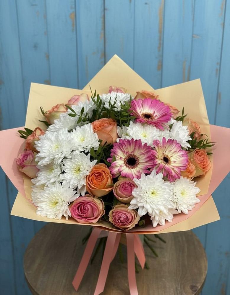 Букет цветов из: Розы, Герберы и Хризантемы в Иванисово