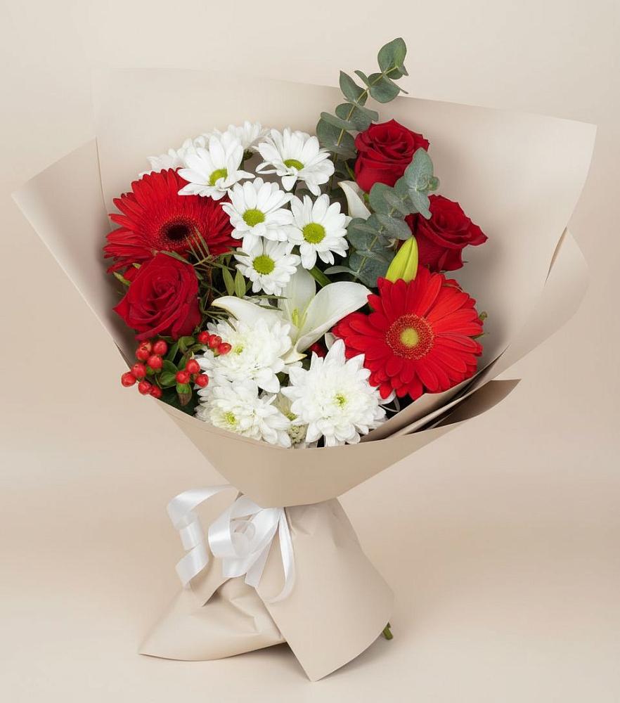 Букет цветов из: Розы, Хризантемы, Герберы и Лилии в Иванисово