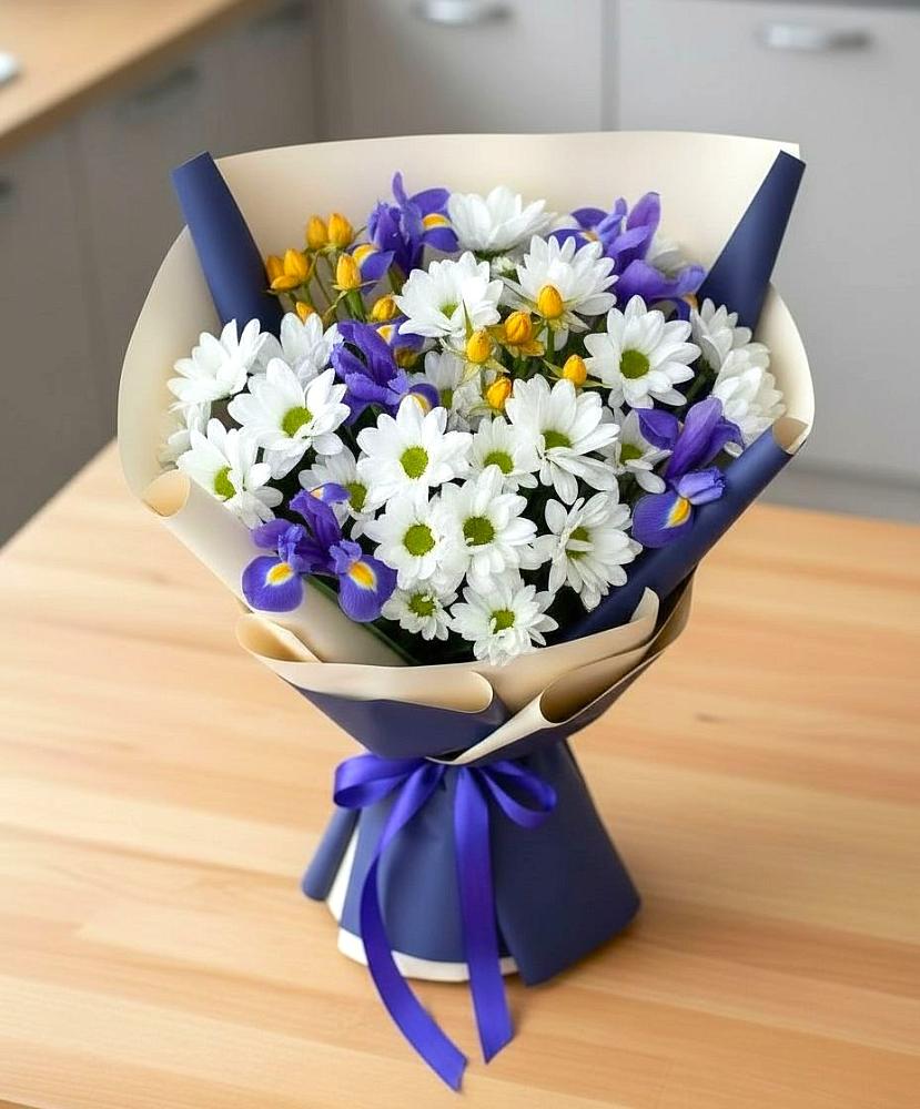 Букет цветов из: Розы, Ирисы и Хризантемы в Иванисово