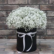 Цветочная композиция из Гипсофила в шляпной коробке в Иванисово